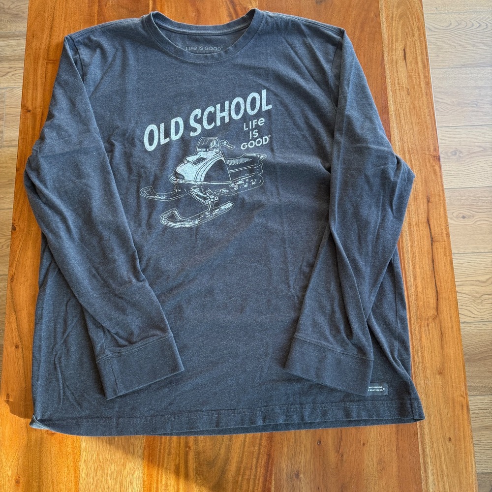 Life is Good Men's "Old School" Gray Long Sleeve T-Shirt Size XL